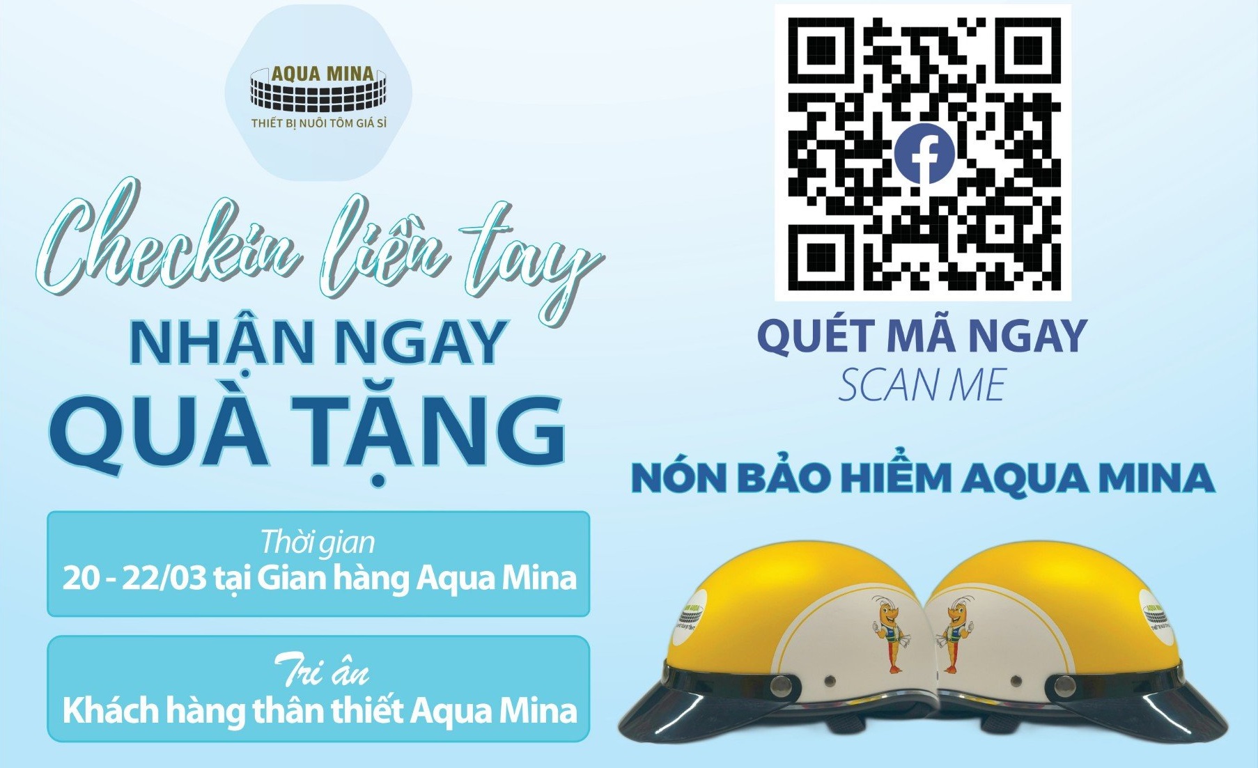 Tri ân khách hàng thân thiết | Aqua Mina tặng nón bảo hiểm tại Vietshrimp 2024