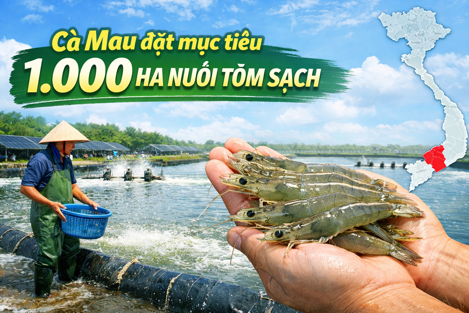 Cà Mau đặt mục tiêu 1.000 ha nuôi tôm sạch